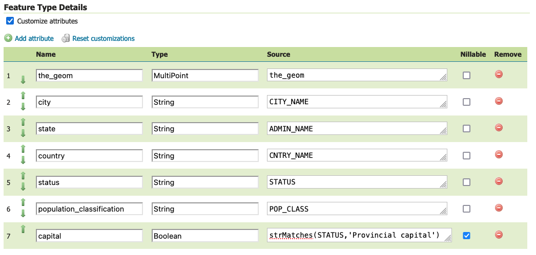 Feature type customization