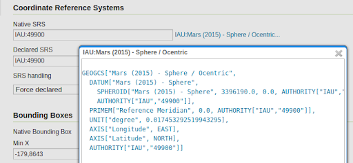 Mars CRS in reprojection console