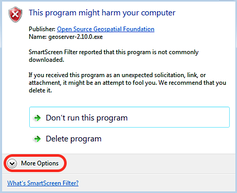 SmartScreen warning on Windows 7
